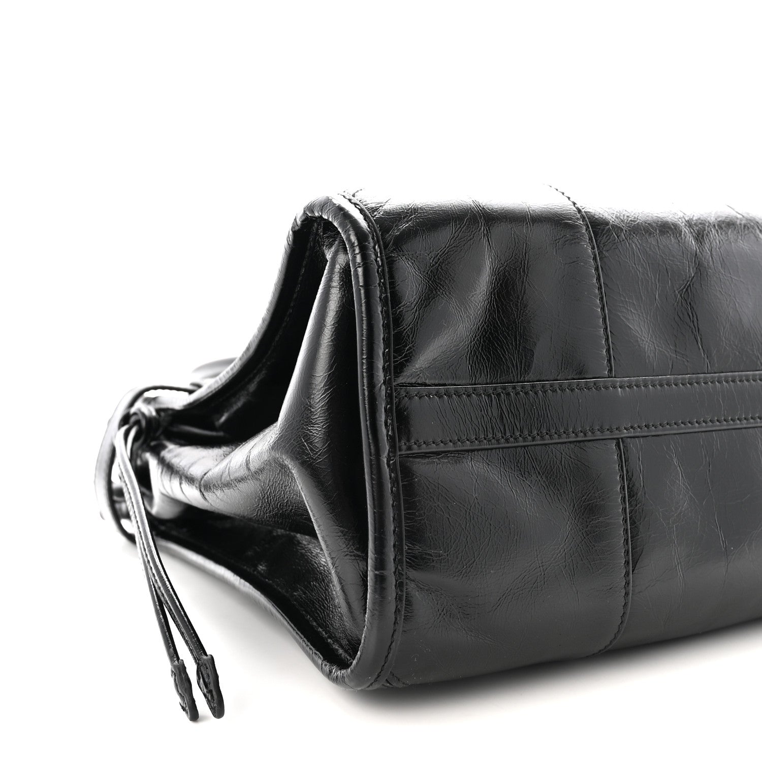 Glossy Calfskin Triangle Large Bonnie Shoulder Bag Black