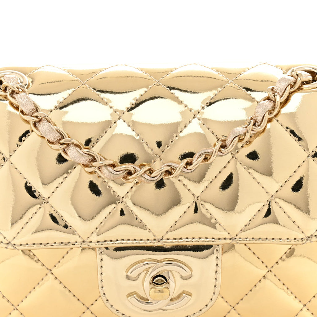 Mirror Calfskin Metallic Calfskin Quilted Hollywood Boulevard Mini Flap With Star Coin Purse Gold