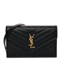 Grain De Poudre Matelasse Chevron Monogram Envelope Chain Wallet Black