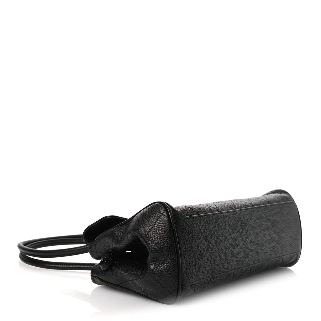 Grained Calfskin Stitched Urban Essentials Small Shopping Bag Black