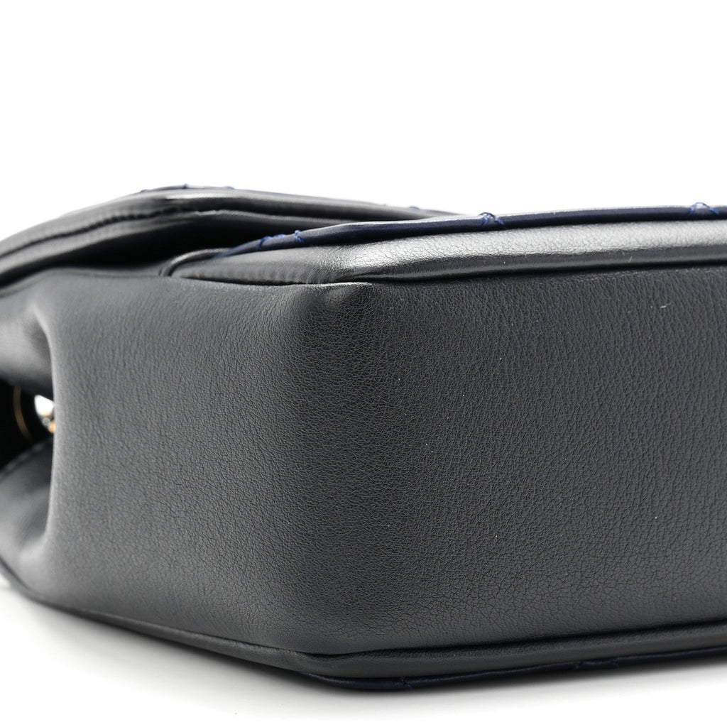 Lambskin Quilted Medium Graphic Flap Navy Black