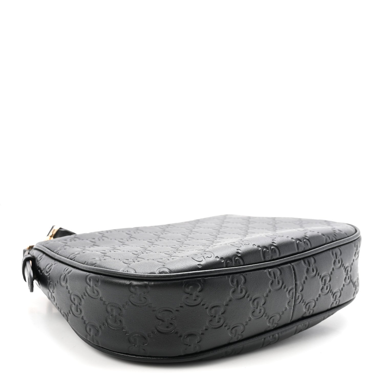 GG Calfskin Embossed Emblem Medium Half Moon Shoulder Bag Black