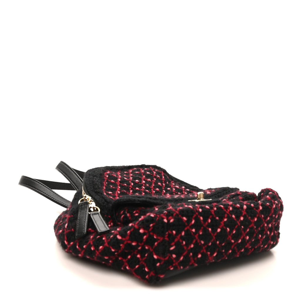Tweed Front Pocket Backpack Black Pink