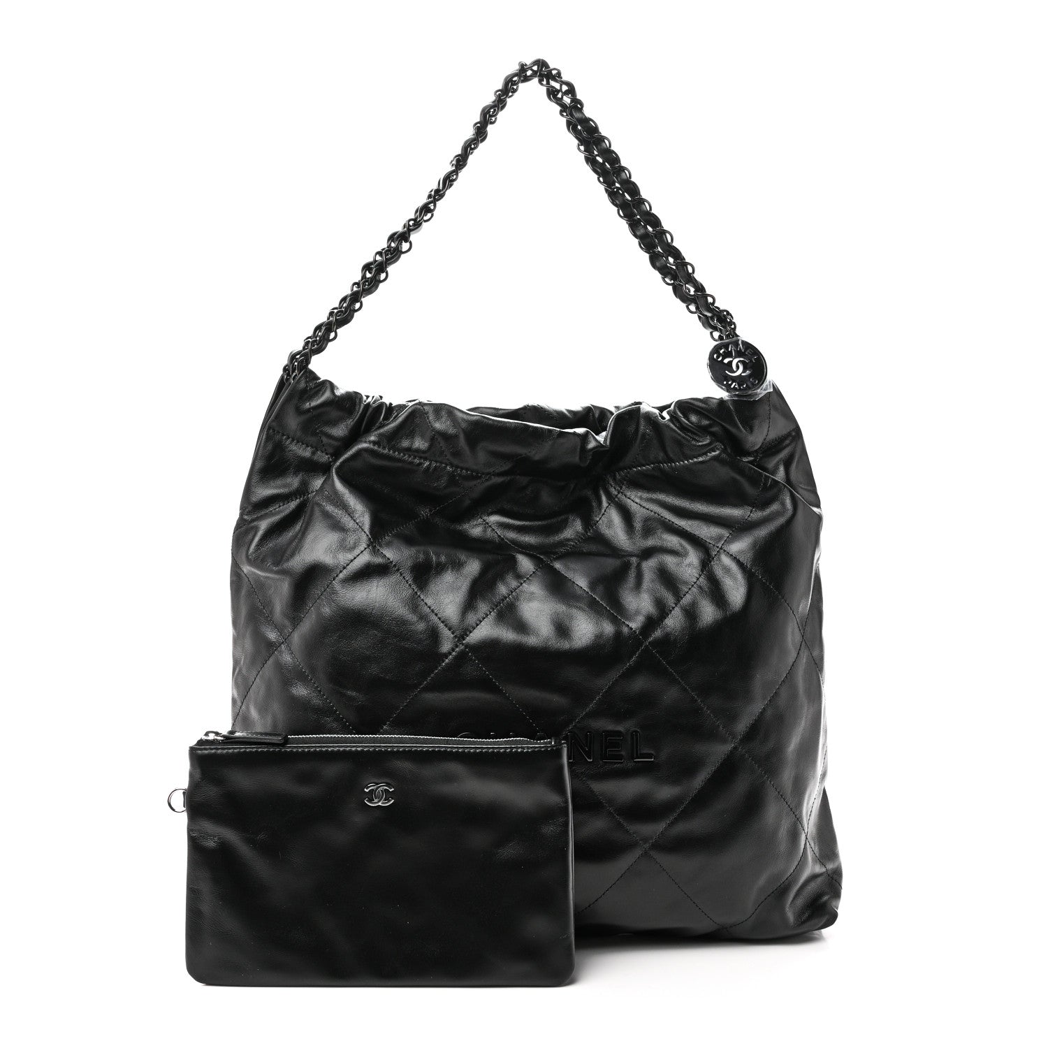 Shiny Calfskin Quilted Chanel 22 So Black