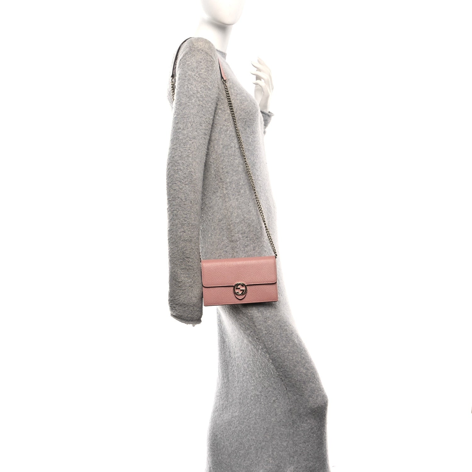 Dollar Calfskin Interlocking G Chain Wallet Soft Pink