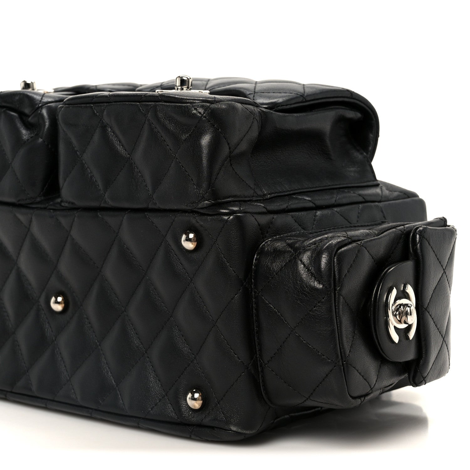 Calfskin Quilted Small Cambon Multipocket Reporter Black White