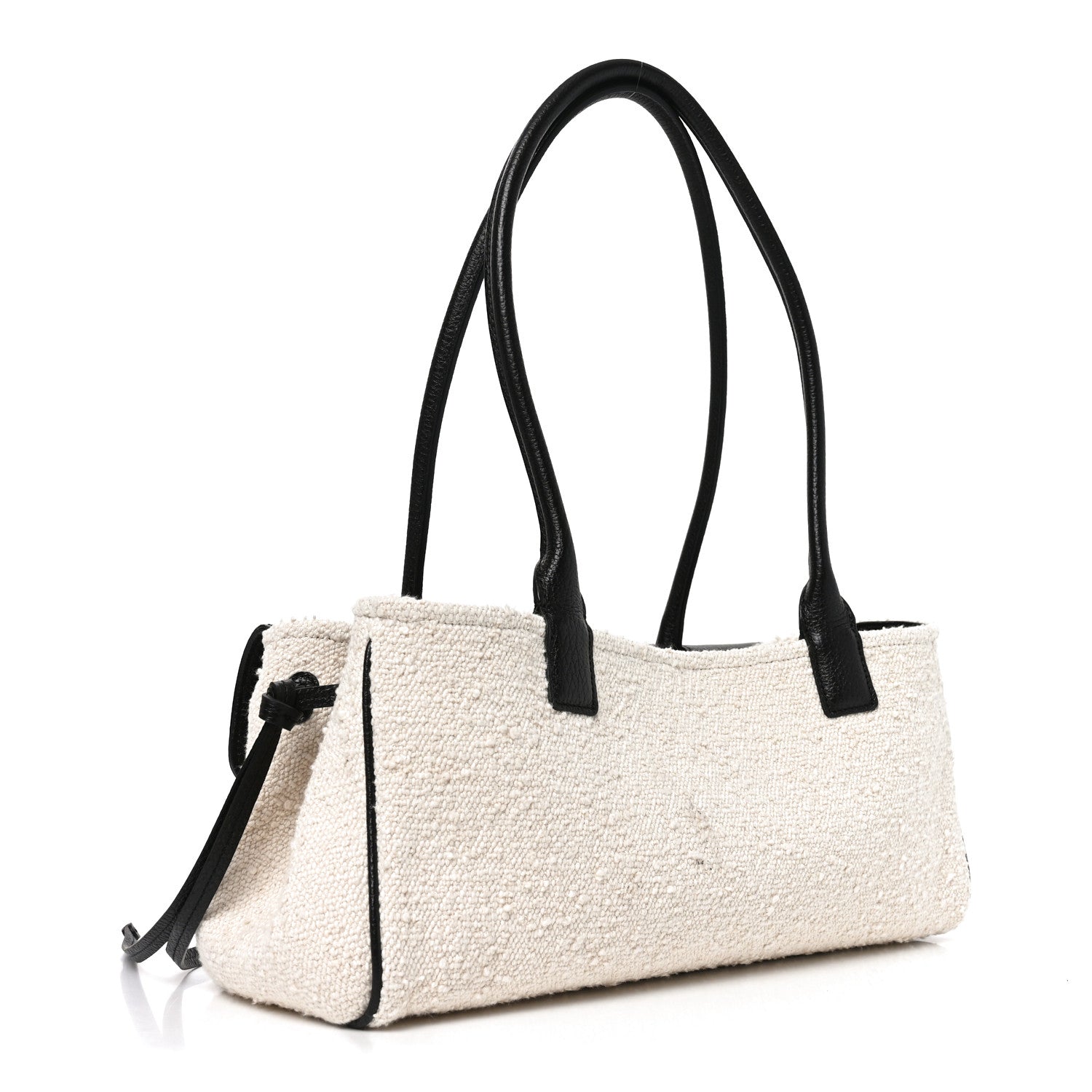 Grained Calfskin Boucle Urban Essentials Small Shopping Bag Ecru Black