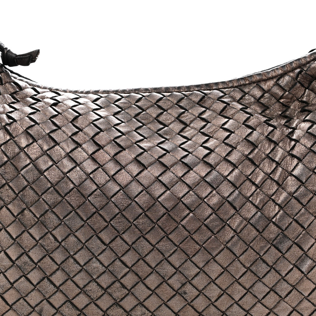 Metallic Nappa Intrecciato Medium Veneta Hobo Pewter