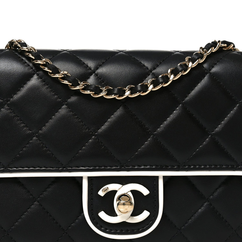 Lambskin Quilted Resin CC Mini Flap Bag Black White