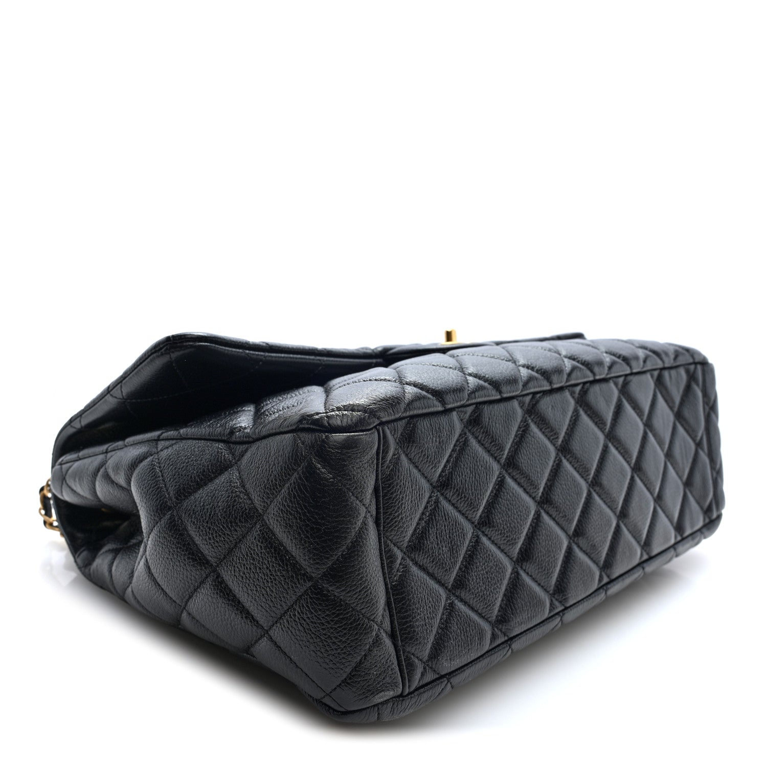 Grained Calfskin Quilted XXL Travel Flap Bag Black