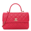 Lambskin Quilted Medium Trendy CC Flap Dual Handle Bag Dark Pink