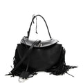 Natural Smooth Madeline Calfskin Fringes Small Rodeo Top Handle Handbag Black