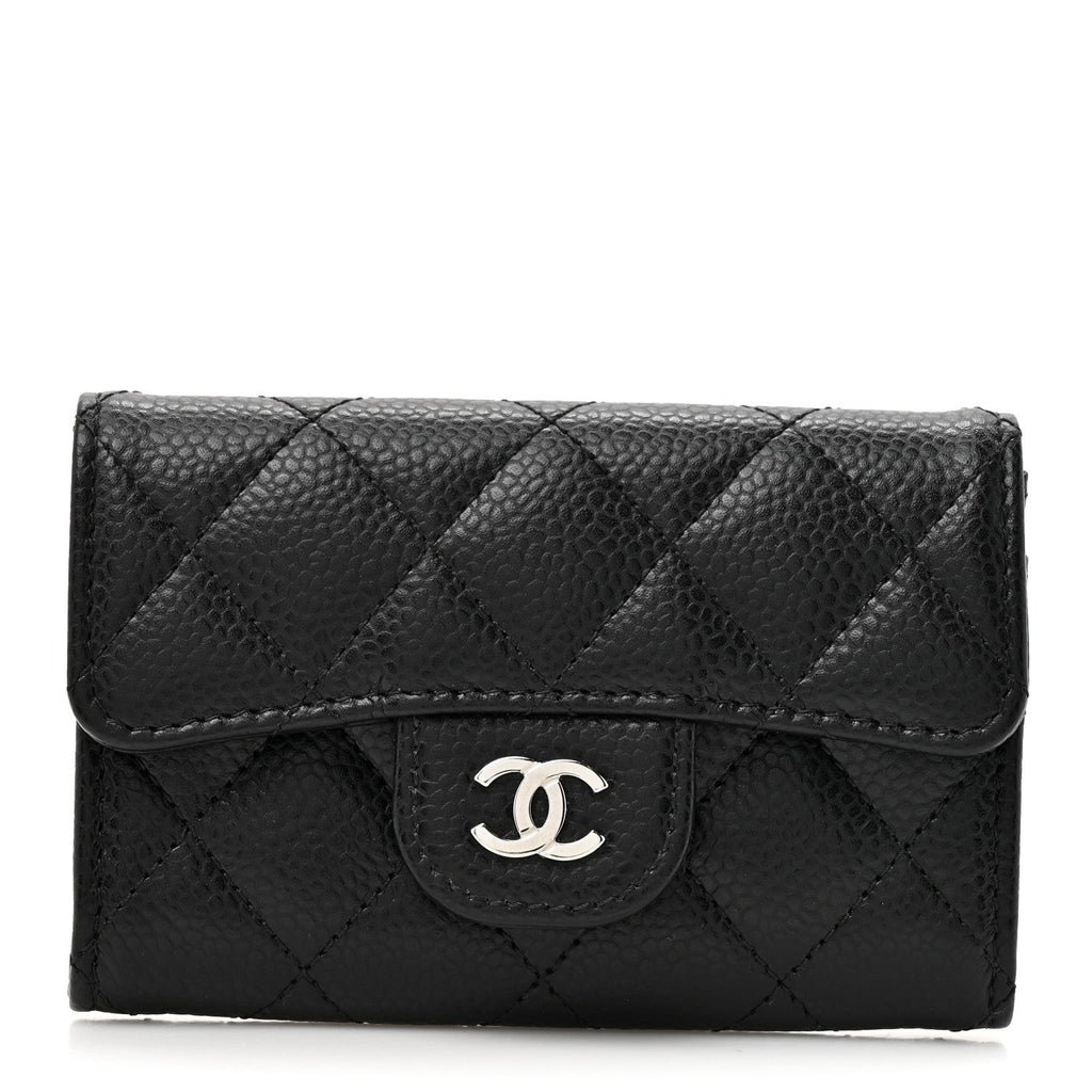 Caviar Quilted Flap Card Holder Black
