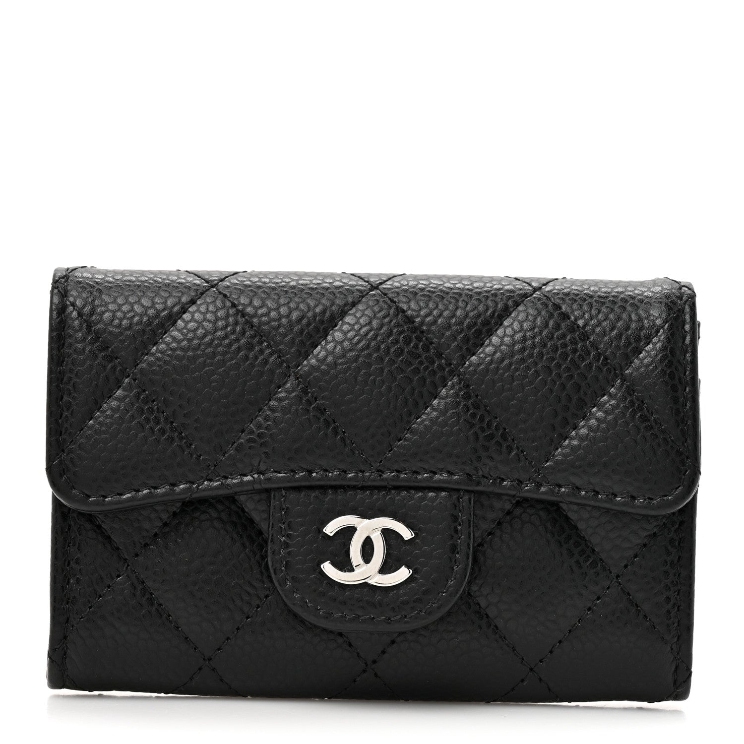 Caviar Quilted Flap Card Holder Black