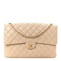 Grained Calfskin Quilted XXL Travel Flap Bag Beige