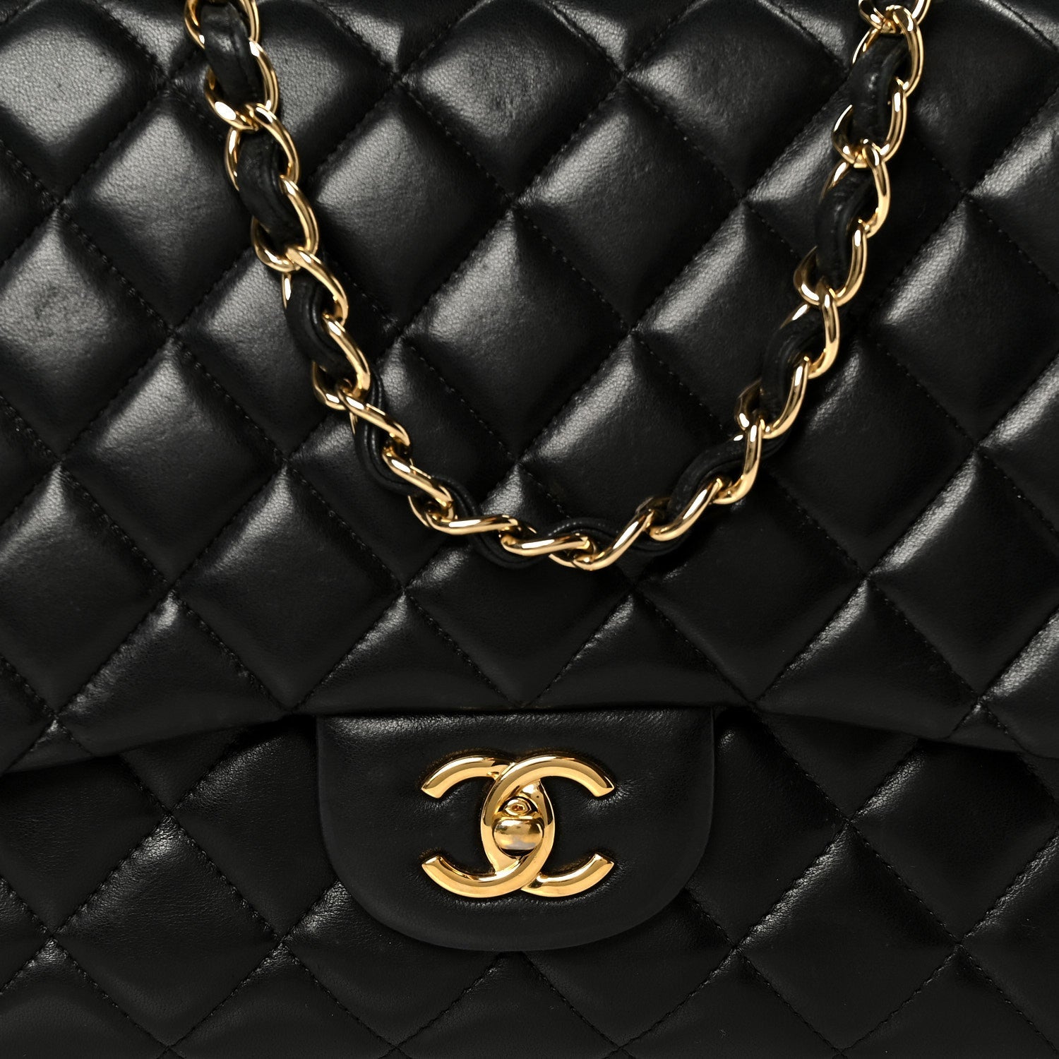 Lambskin Quilted Jumbo Single Flap Black