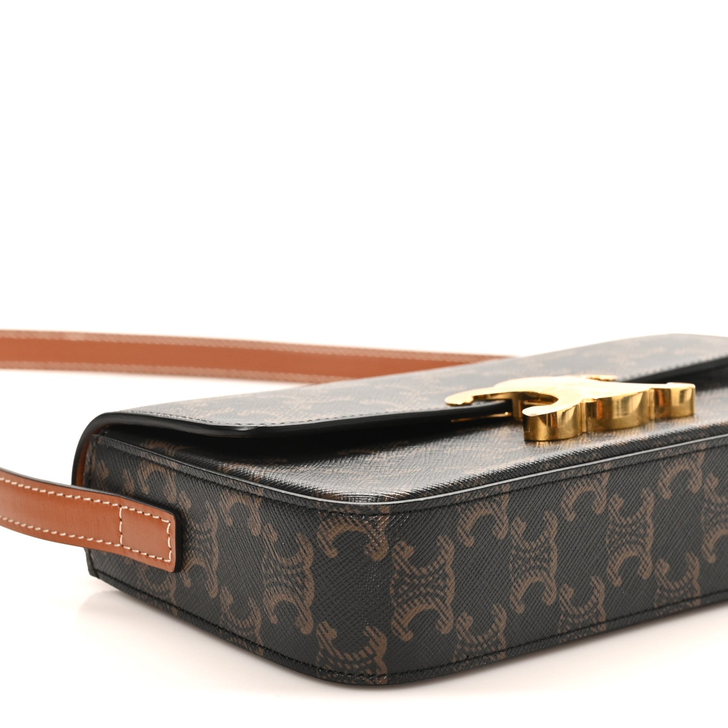 Canvas Calfskin Triomphe Shoulder Bag Tan