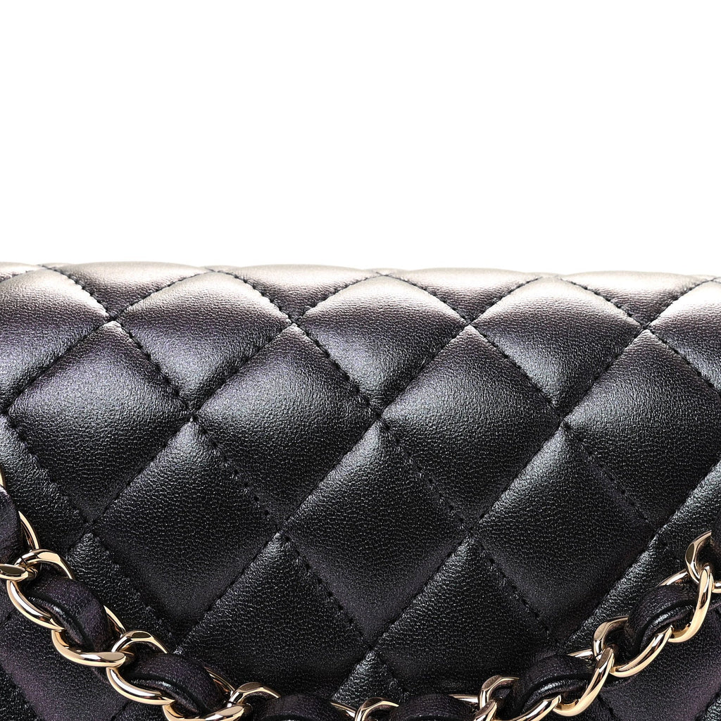 Iridescent Lambskin Quilted Medium Double Flap Black