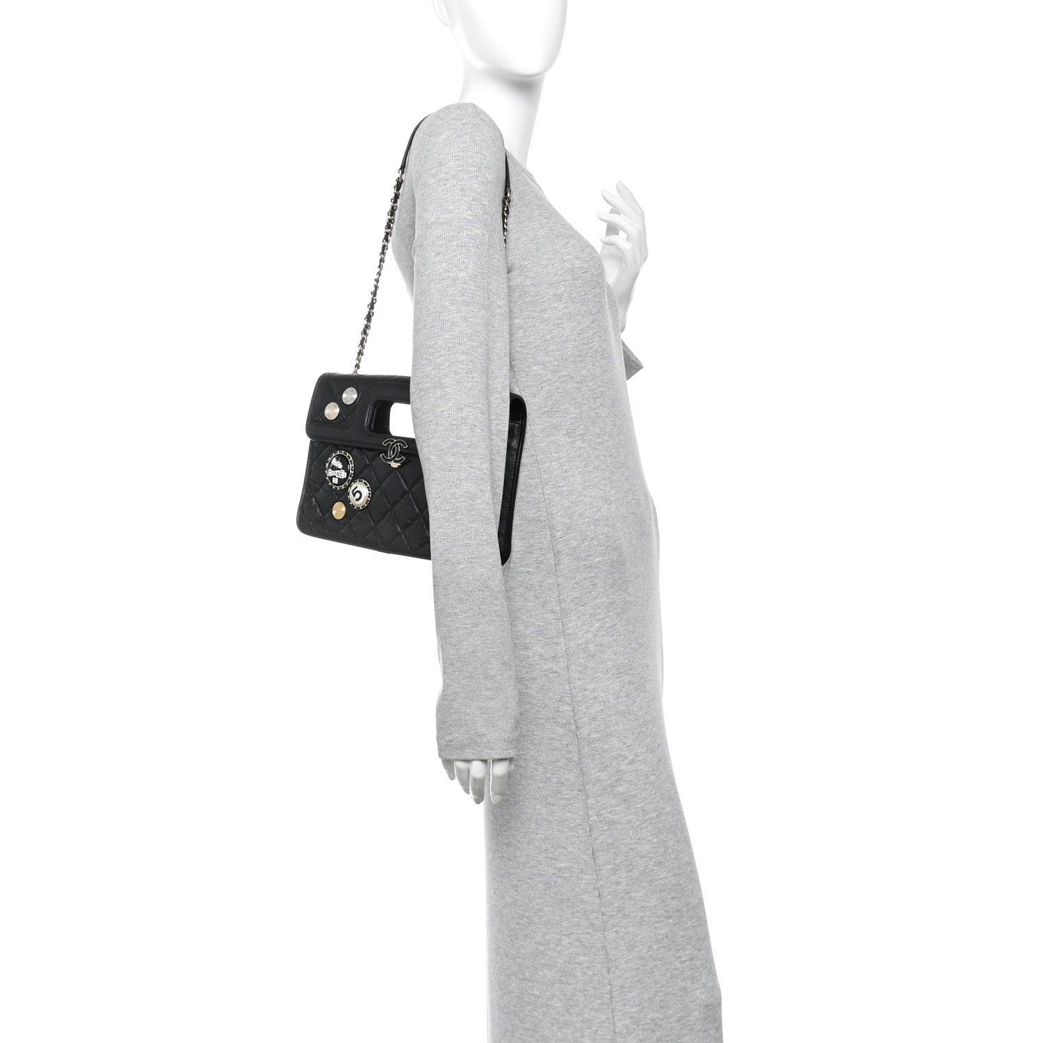 Aged Calfskin Charms Flap Bag Black