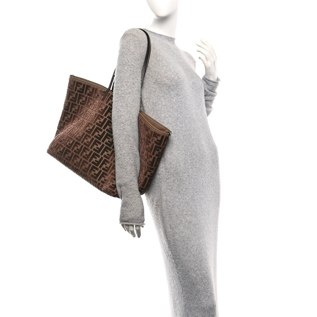 Velluto Jacquard Vitello Grace FF Large Reversible Shopping Tote Chocolate