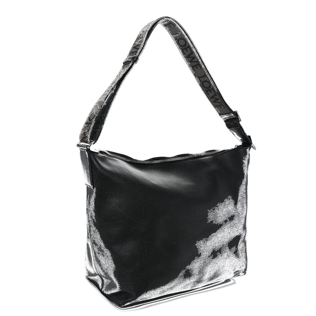 Supple Smooth Calfskin Jacquard Medium Cubi Crossbody Bag Black