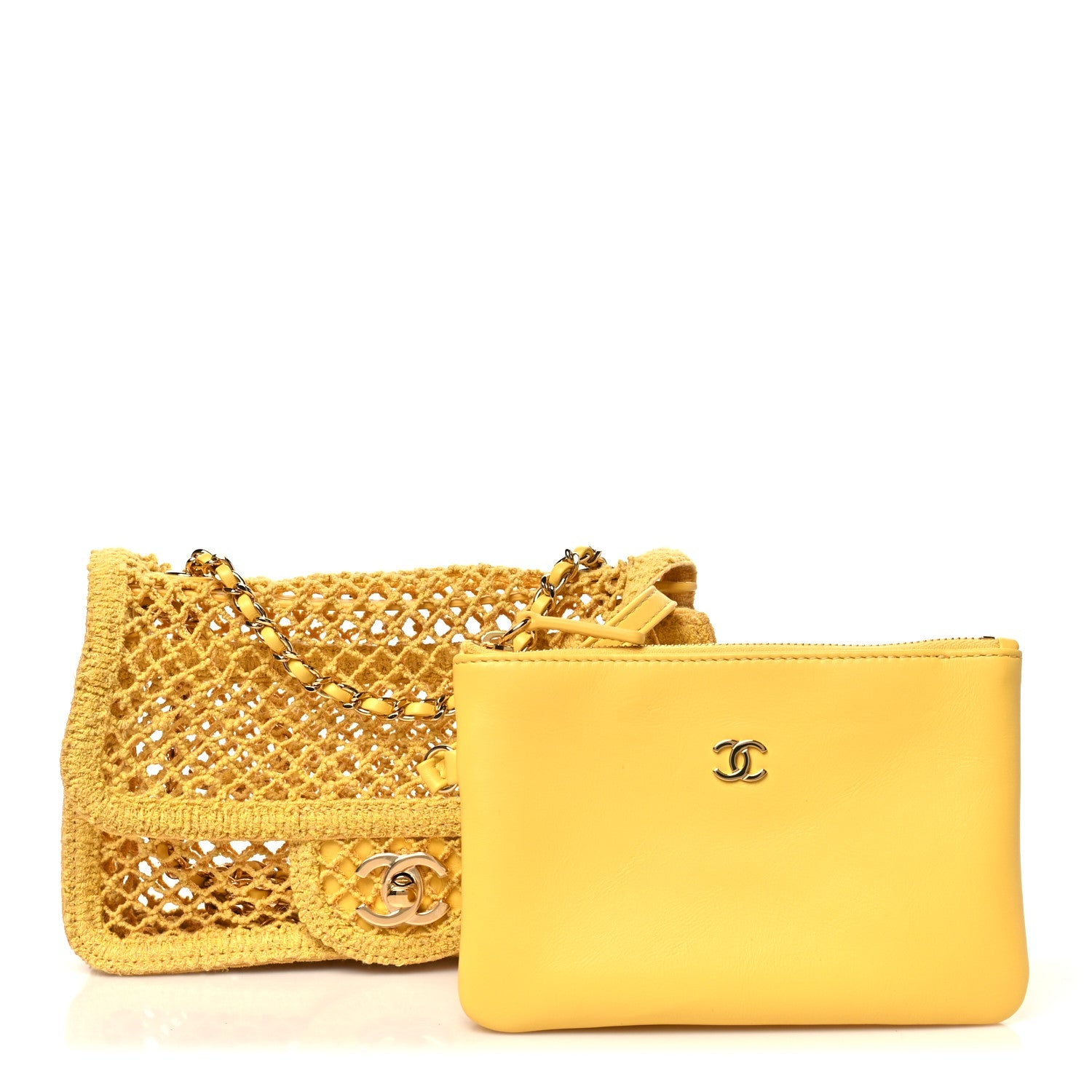 Mesh Macrame Small Flap Bag Yellow