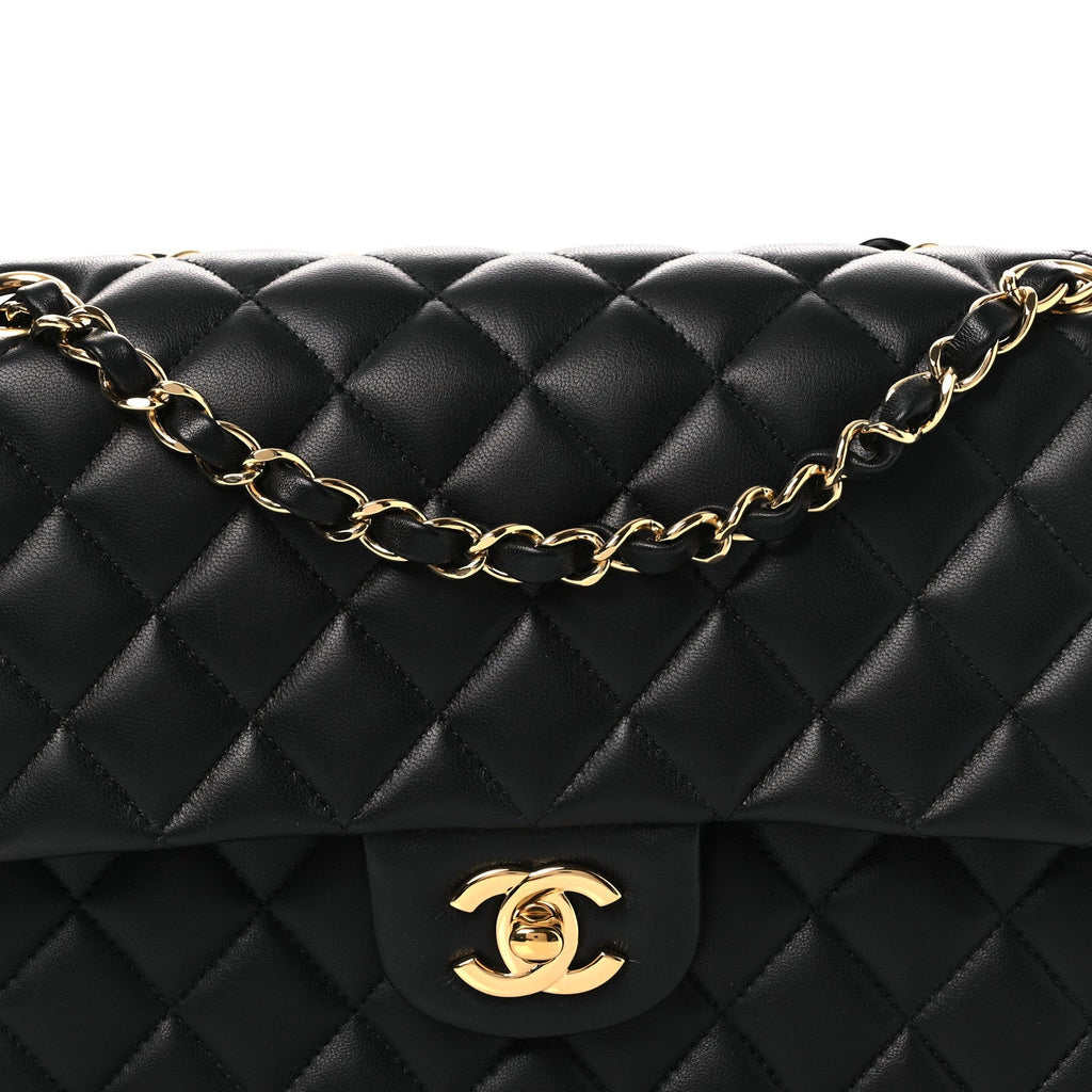 Lambskin Quilted Medium Double Flap Black