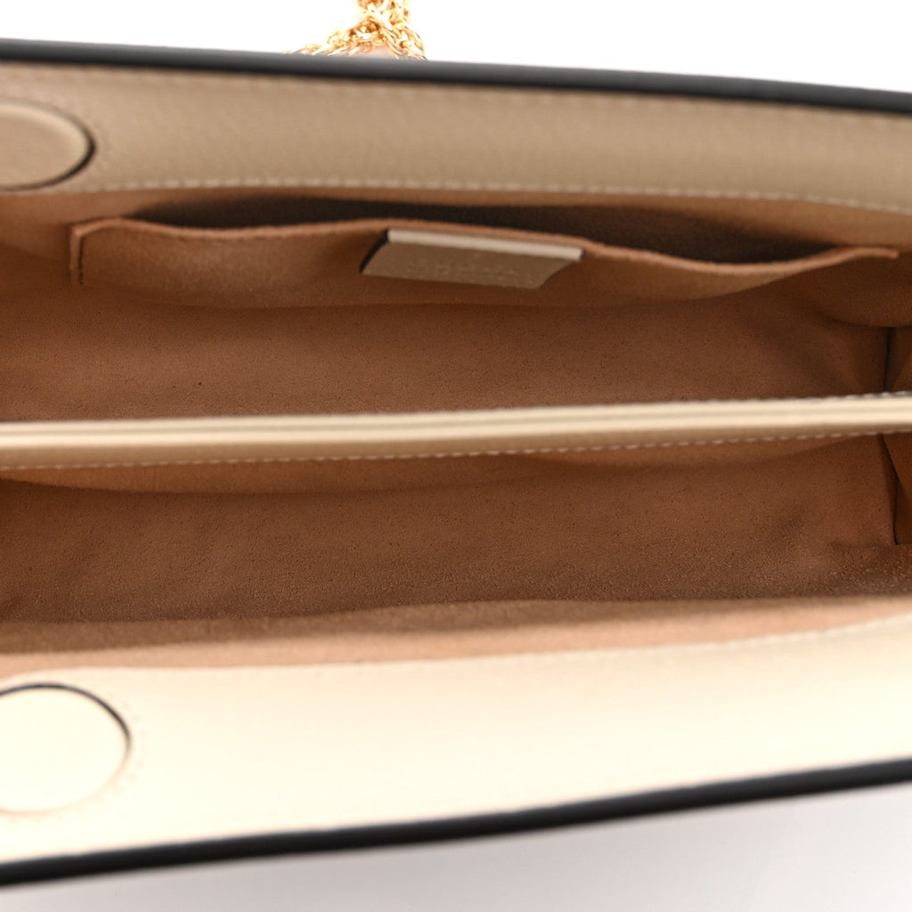 GG Supreme Monogram Textured Calfskin Web Small Ophidia Chain Shoulder Bag Beige Ebony Mystic White
