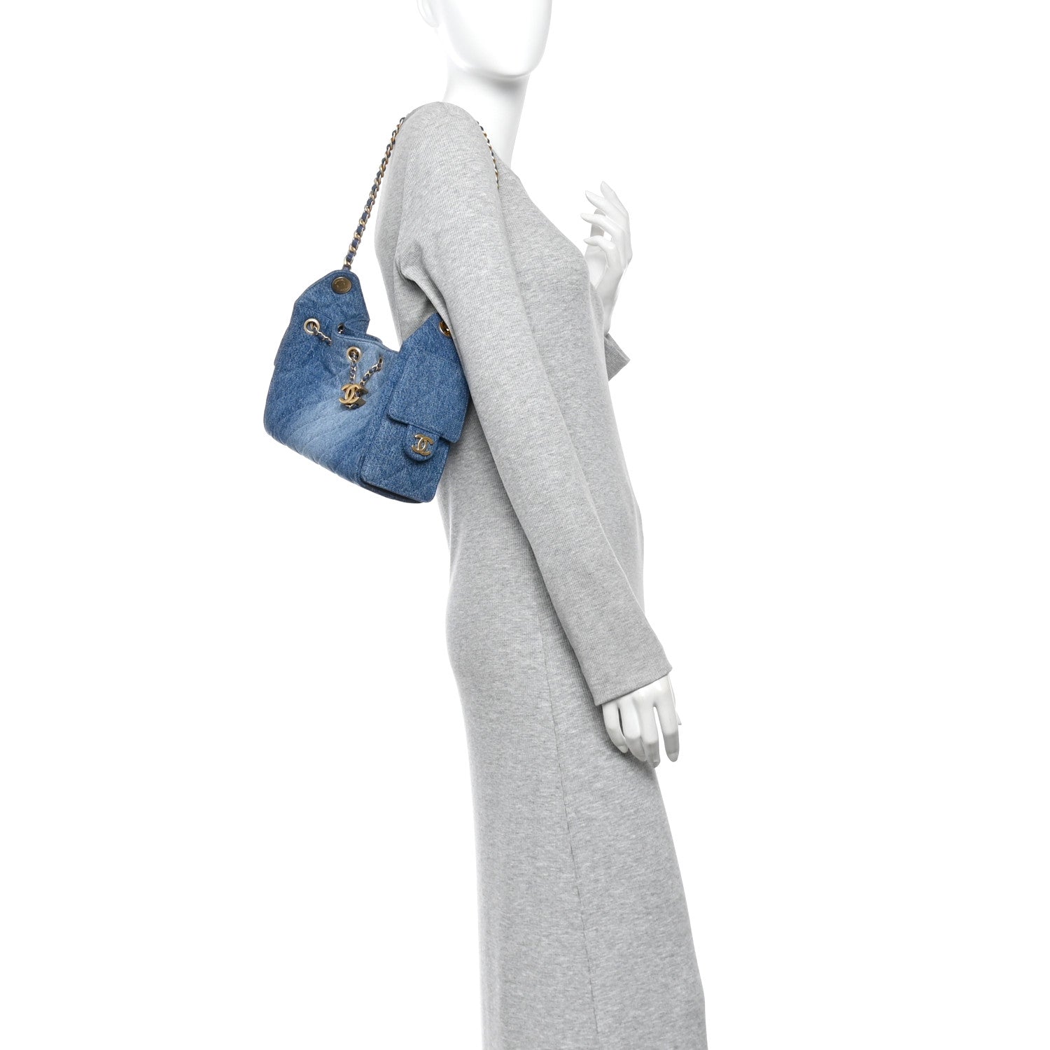 Washed Denim Quilted Mini Chanel 25 Handbag Blue