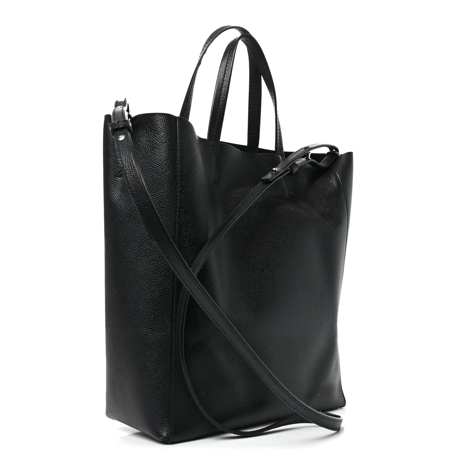 Grained Calfskin Small Vertical Cabas Black