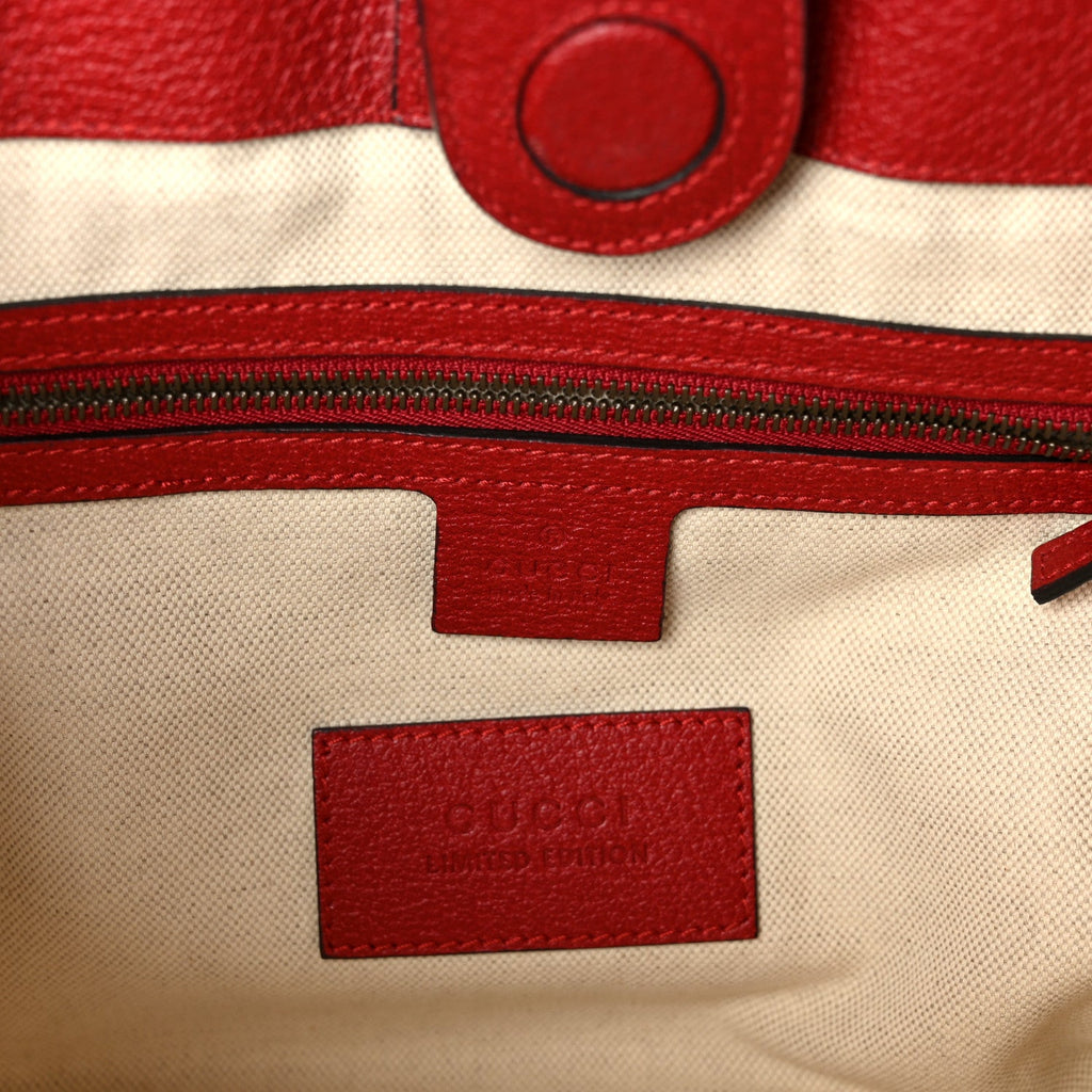 Soft GG Supreme Monogram Web Bosco Patch Small Crossbody Tote Beige Malva Hibiscus Red