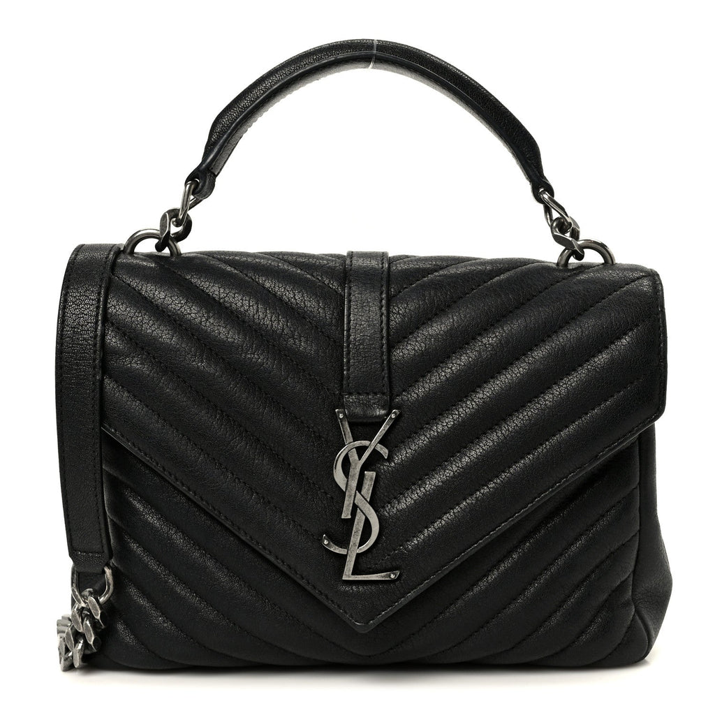 Sheepskin Matelasse Chevron Monogram Monochrome Medium College Bag Black
