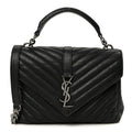 Sheepskin Matelasse Chevron Monogram Monochrome Medium College Bag Black