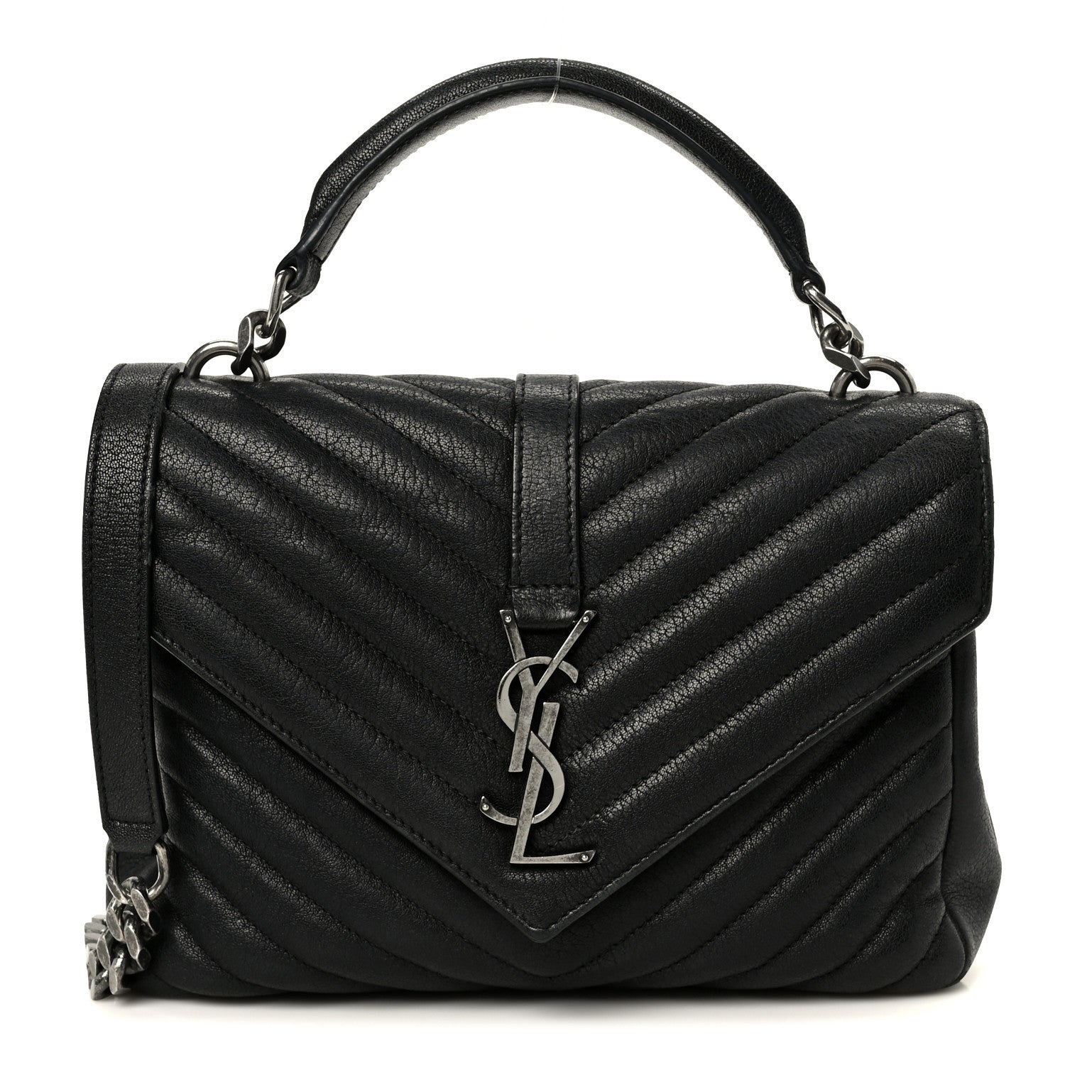 Sheepskin Matelasse Chevron Monogram Monochrome Medium College Bag Black