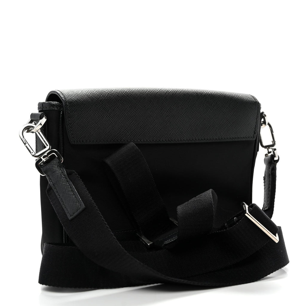 Re-Nylon Saffiano Triangle Shoulder Bag Black