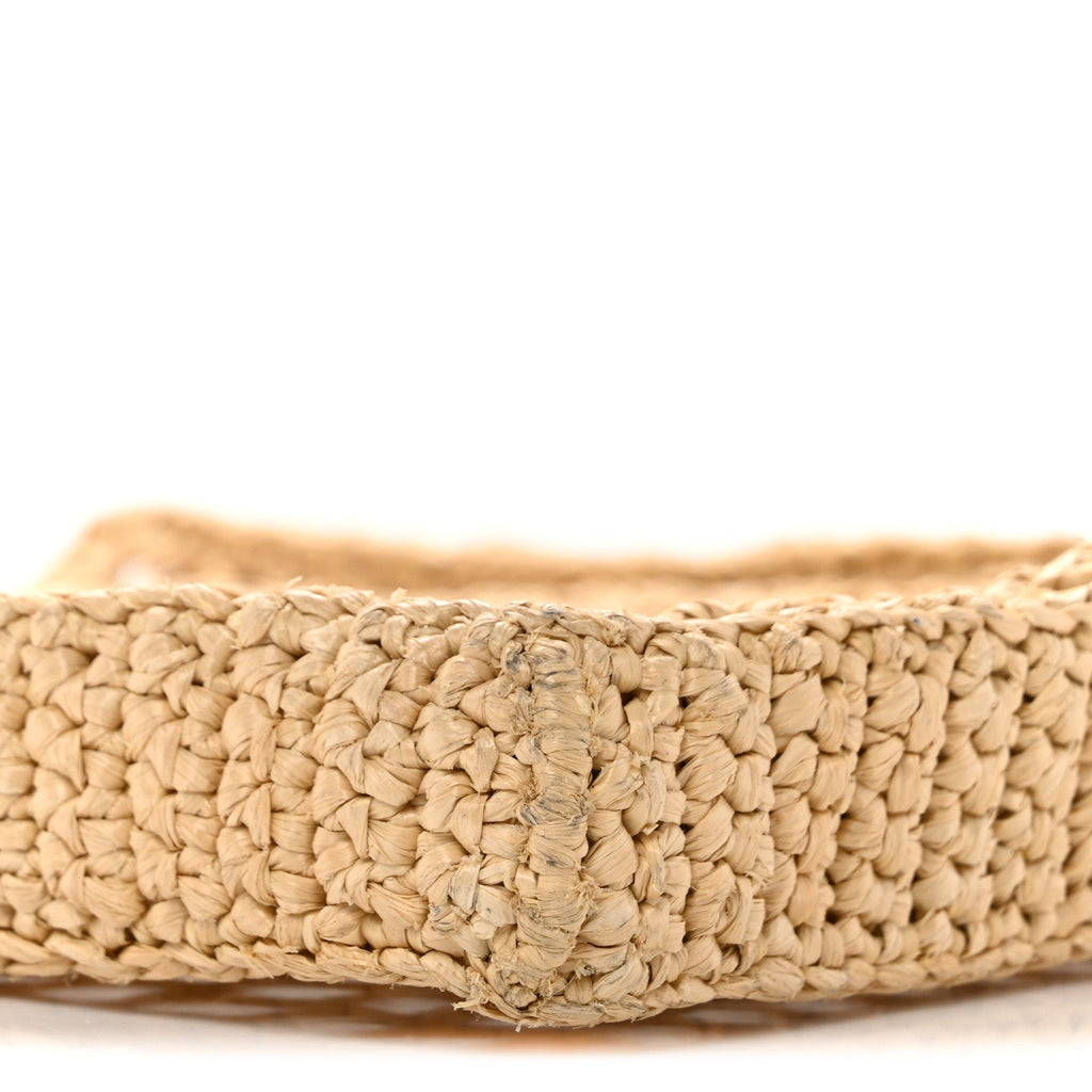 Yarn Raffia Effect Crochet Logo Embroidered Tote Bag Naturale