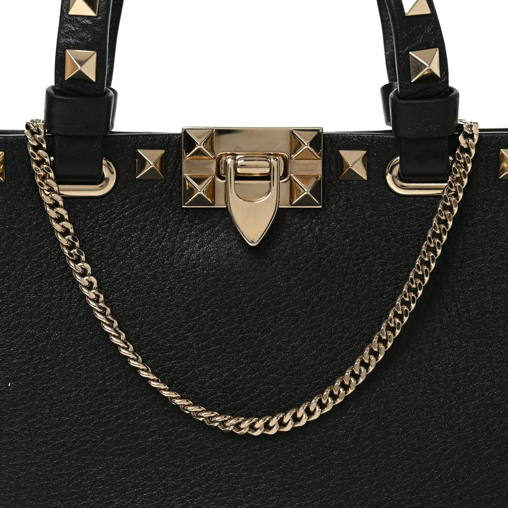 Grainy Calfskin Mini Rockstud Shopping Bag Black