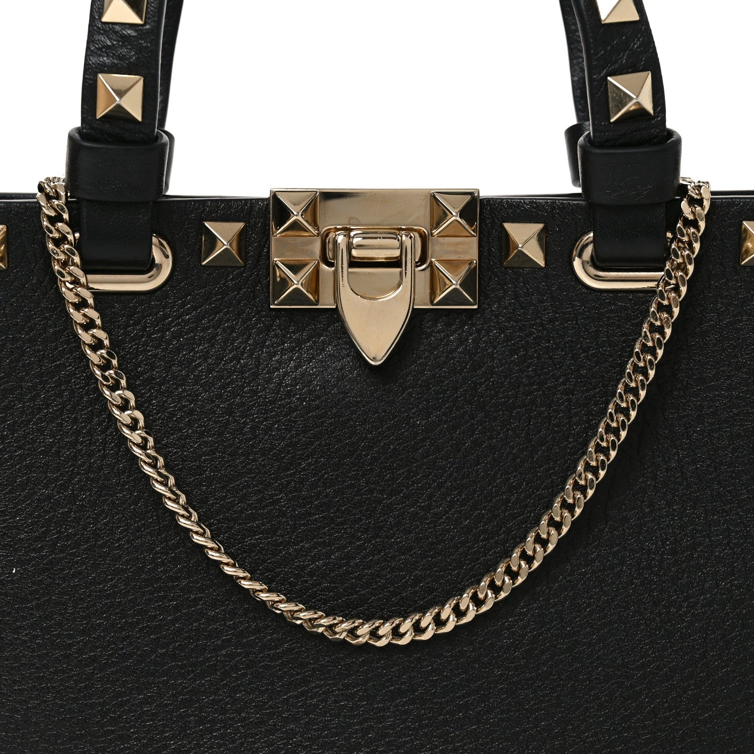 Grainy Calfskin Mini Rockstud Shopping Bag Black