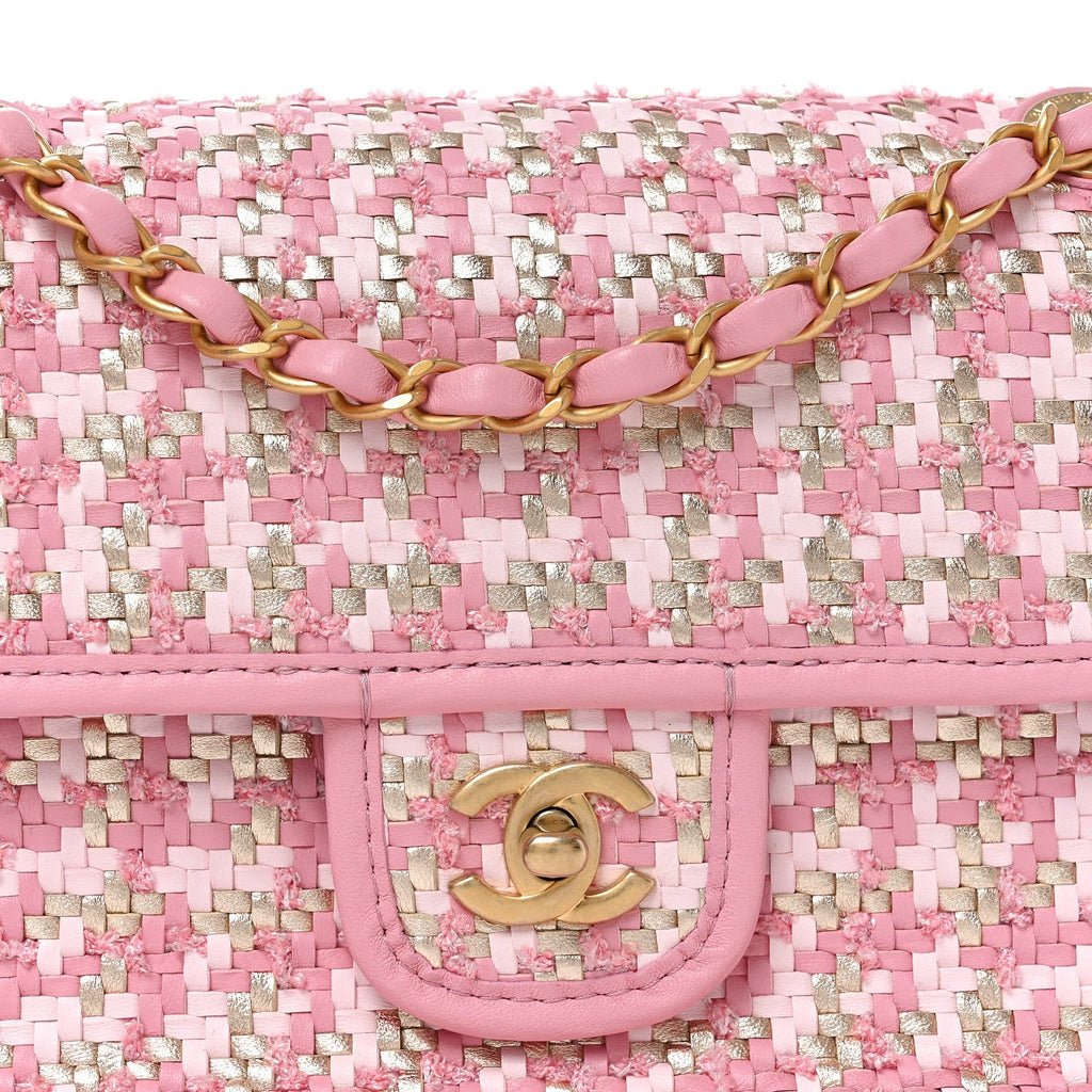Metallic Lambskin Viscose Woven Flap Pink Gold
