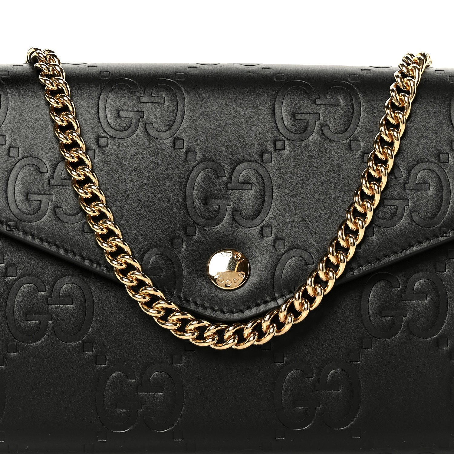 Calfskin GG Debossed Chain Wallet Black
