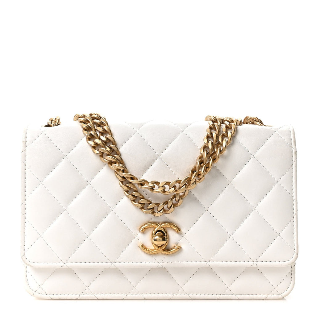 Lambskin Quilted Pillow Crush Wallet On Chain WOC White