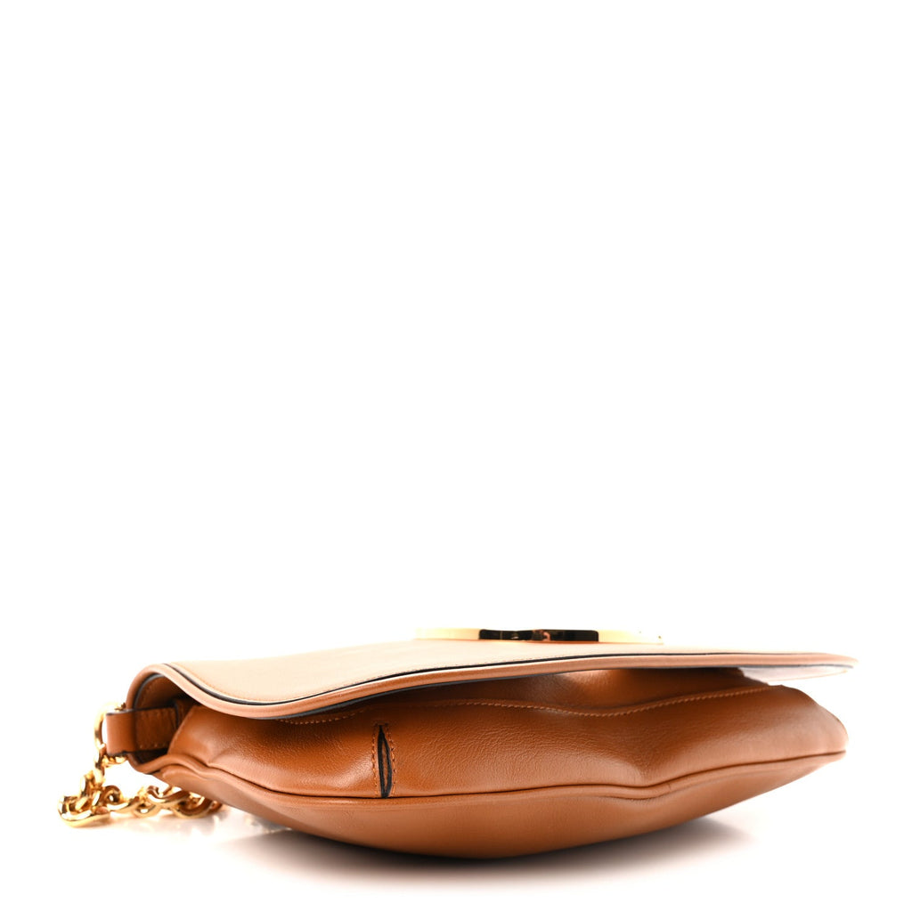 Roxy Calfskin Blondie Chain Shoulder Flap Bag Blondie Cognac