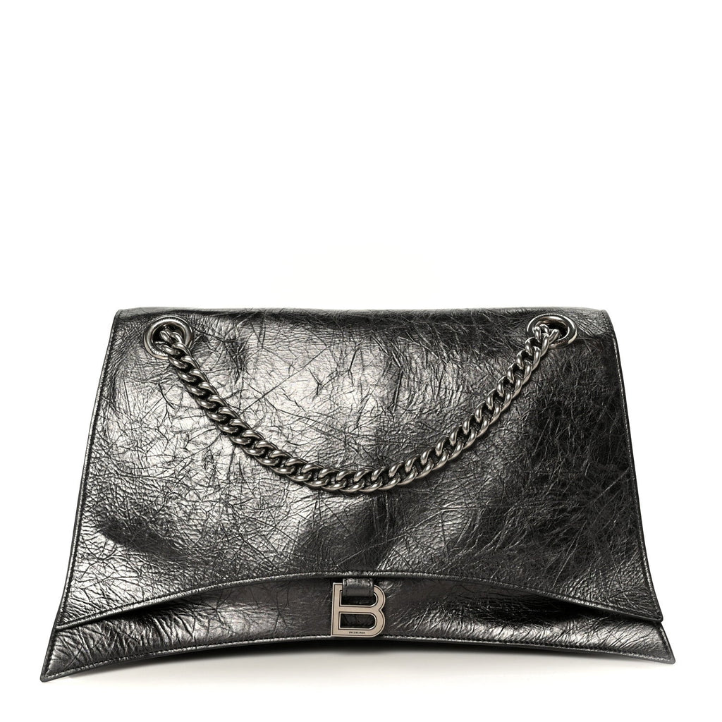 Metallic Crushed Calfskin Large Crush Chain Bag Steel Grey
