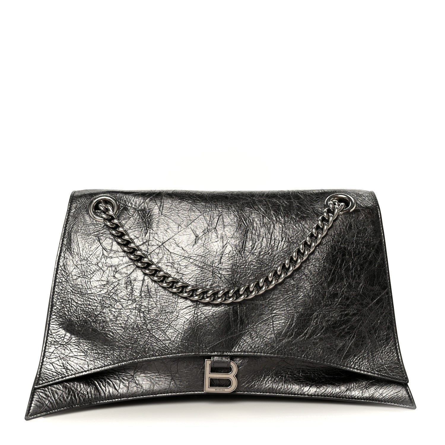 Metallic Crushed Calfskin Large Crush Chain Bag Steel Grey