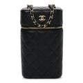 Caviar Quilted Phone Holder With Chain Black