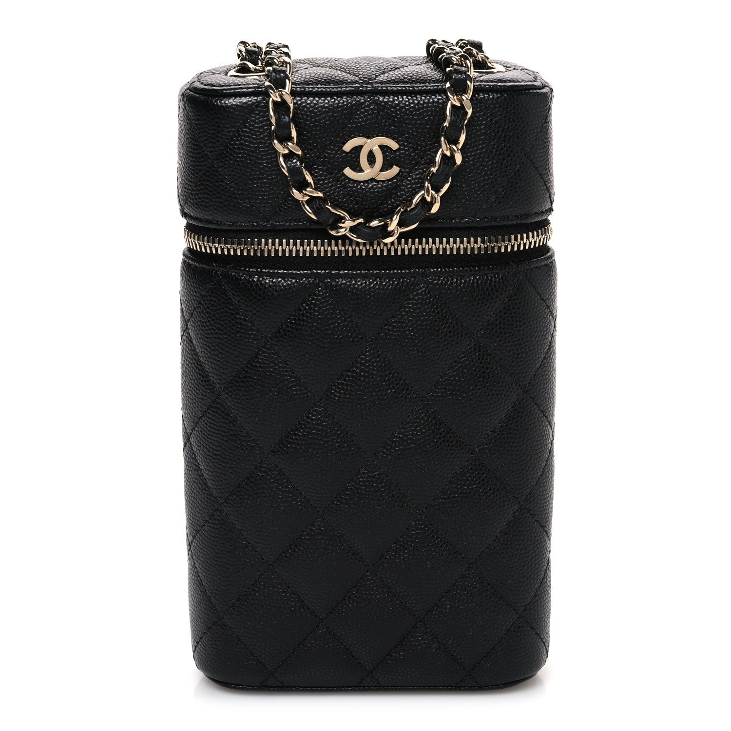 Caviar Quilted Phone Holder With Chain Black