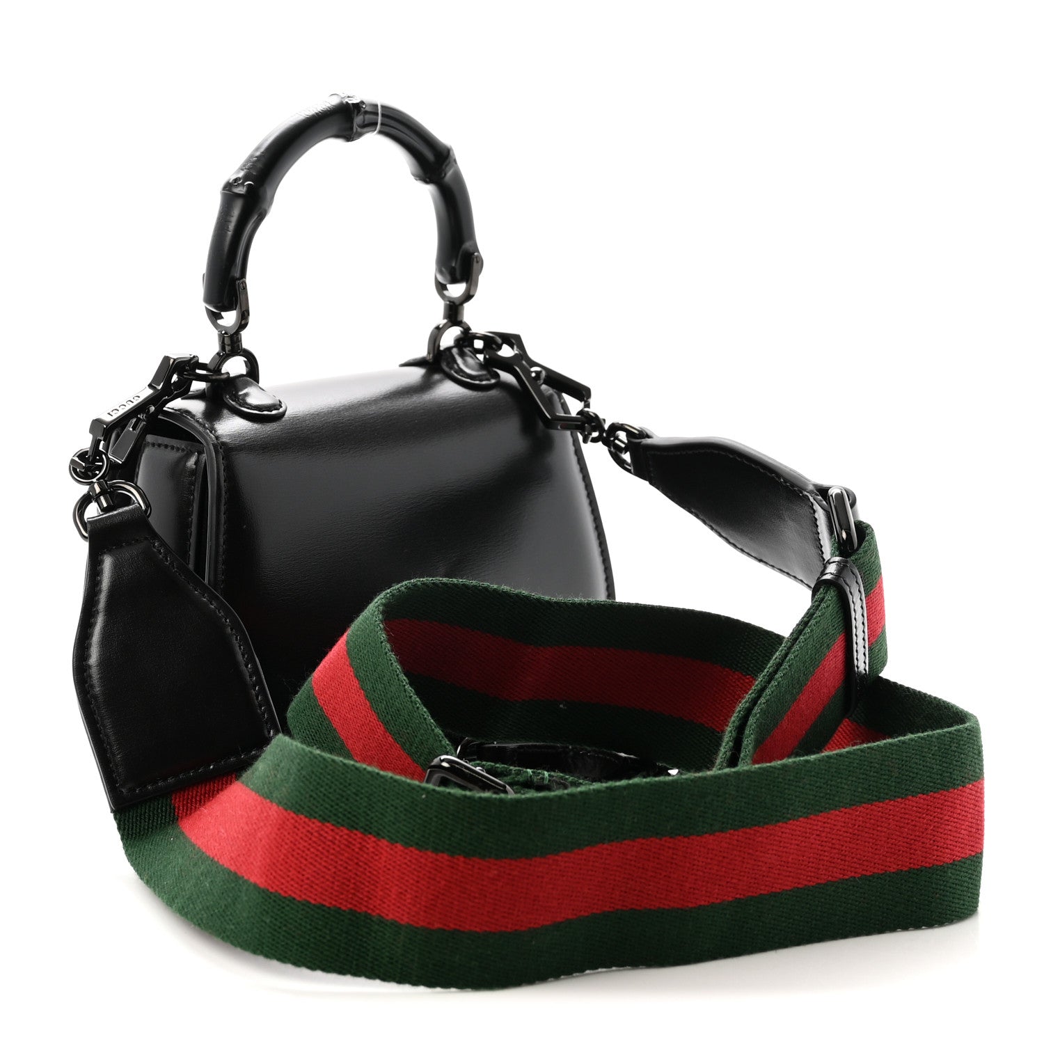 Boarded Dyana Lux Calfskin Web Monochrome Small Bamboo 1947 Top Handle Bag Black