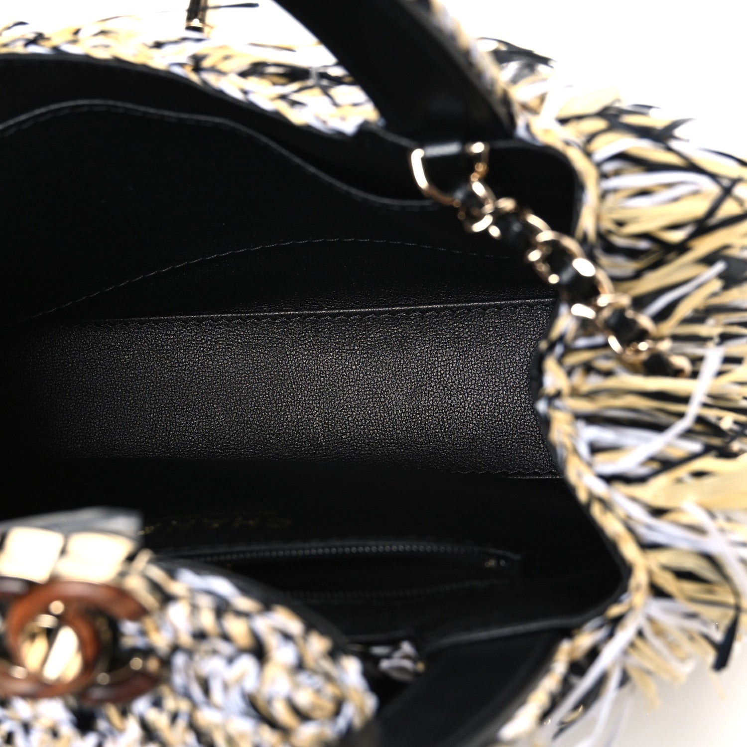 Raffia Fringe Nano Kelly Shopper Yellow Black White