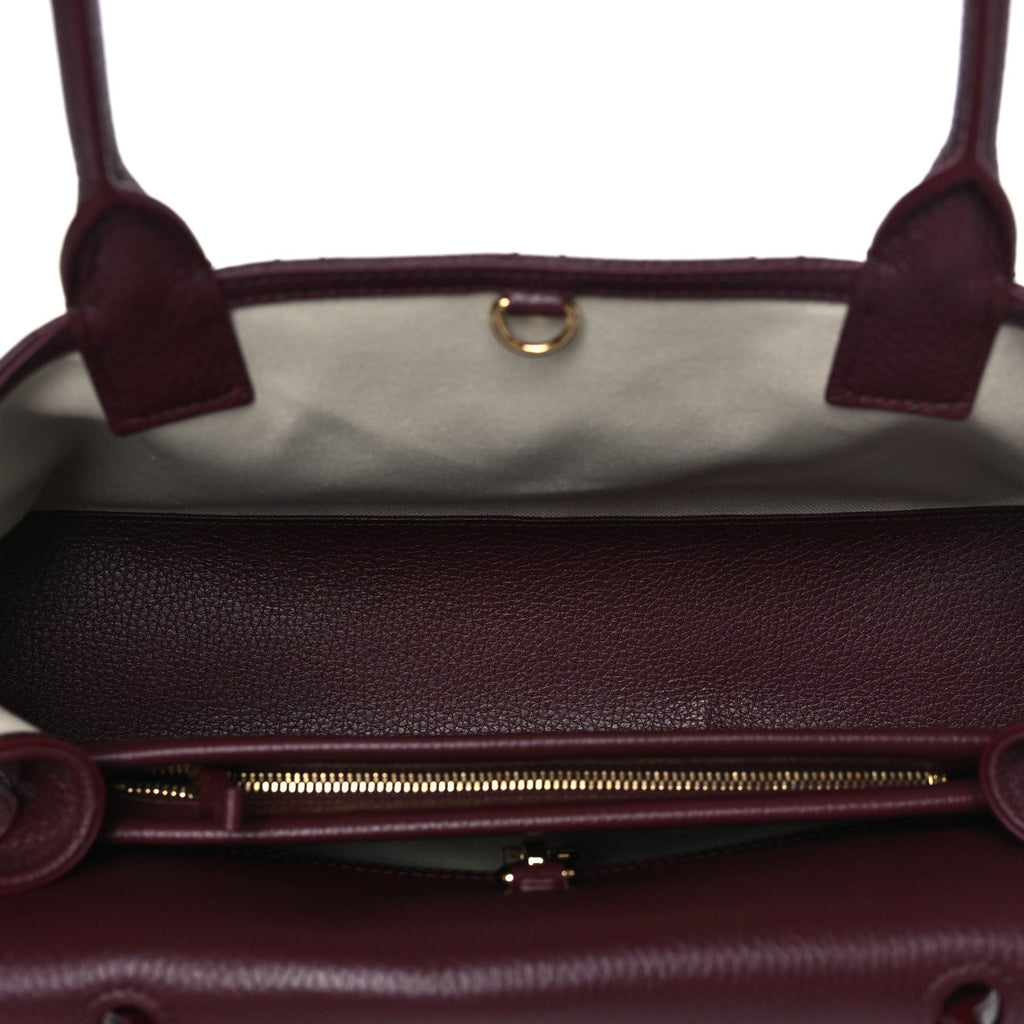 Grained Calfskin Stitched Urban Essentials Small Shopping Bag Burgundy
