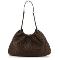 Distressed Glazed Caviar Quilted Large Elastic Tote Brown